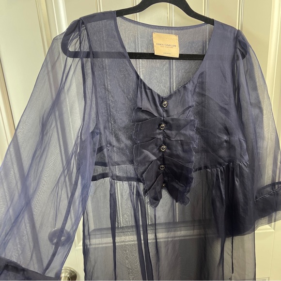 erika cavallini Sheer Mesh Blue Dress Italy Size 44 100% Silk - Picture 10 of 10